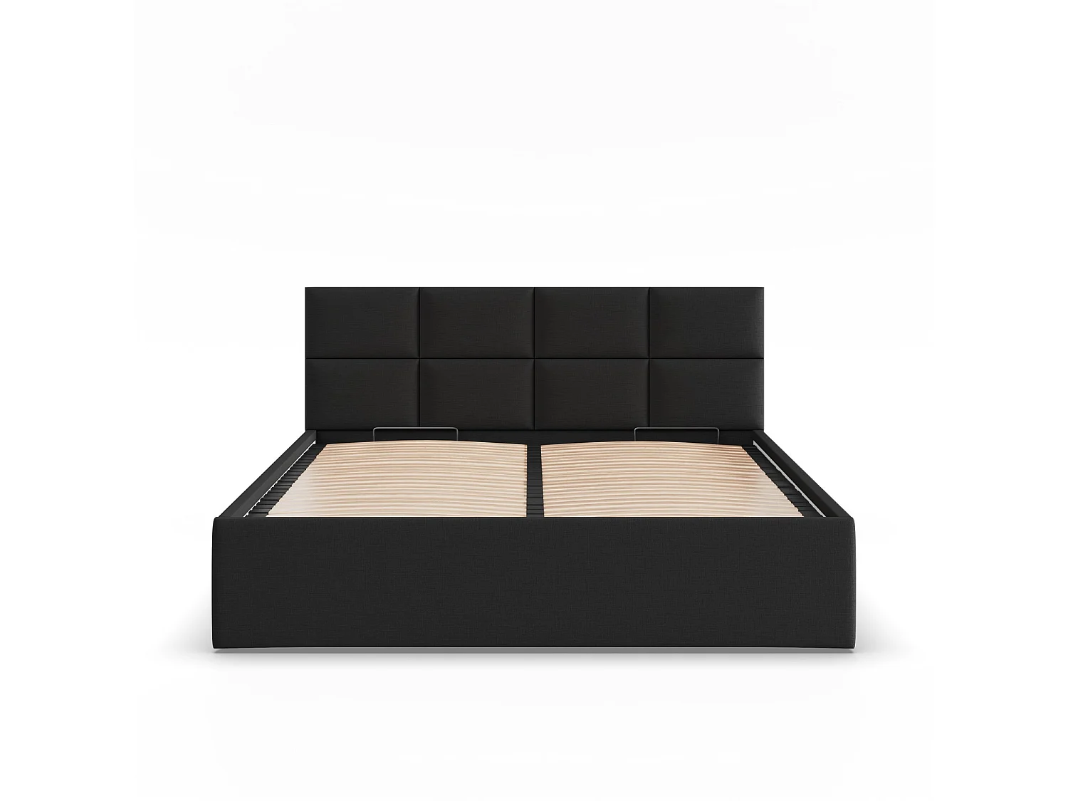 Gepolstertes Bett mit Kopfteil 140x200 cm, mit Bettkasten, Schwarz