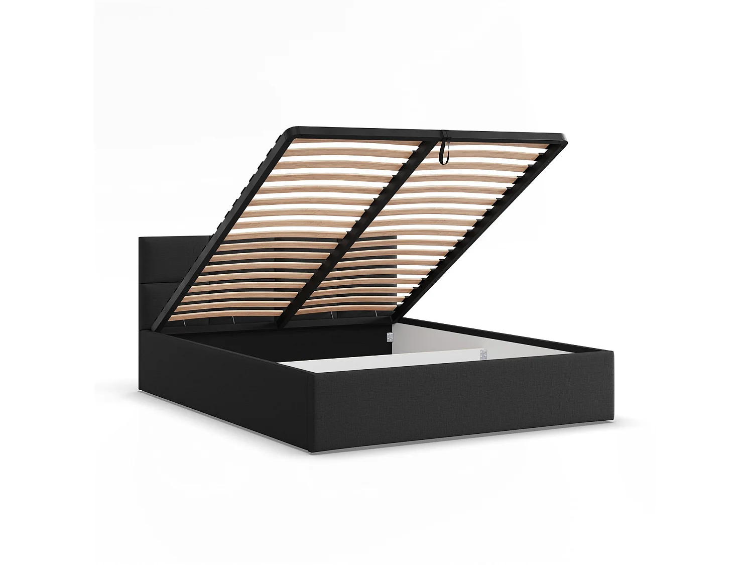 Gepolstertes Bett mit Kopfteil 140x200 cm, mit Bettkasten, Schwarz
