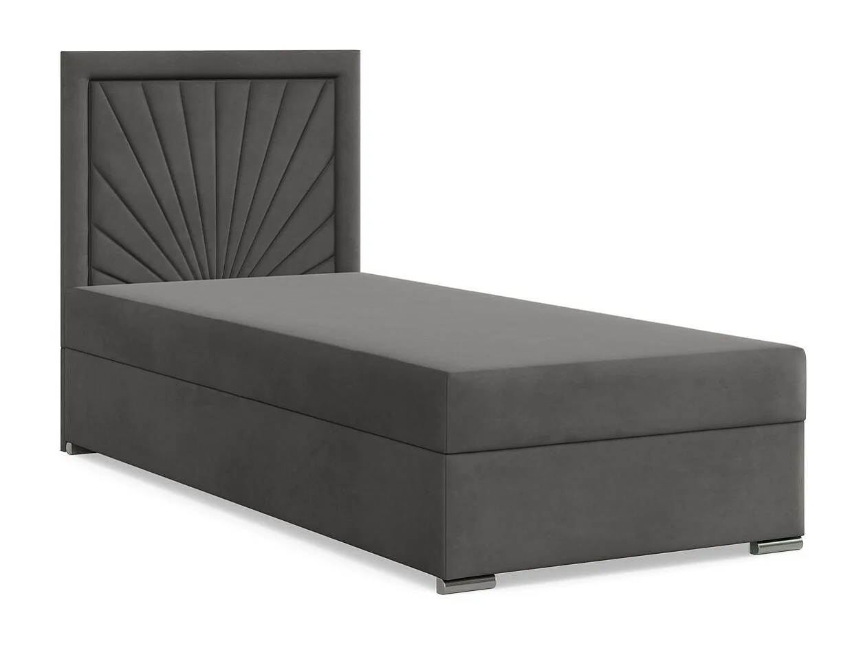 Kontinentales Bett mit Kopfteil 90x200 cm, mit Bettkasten, Grau