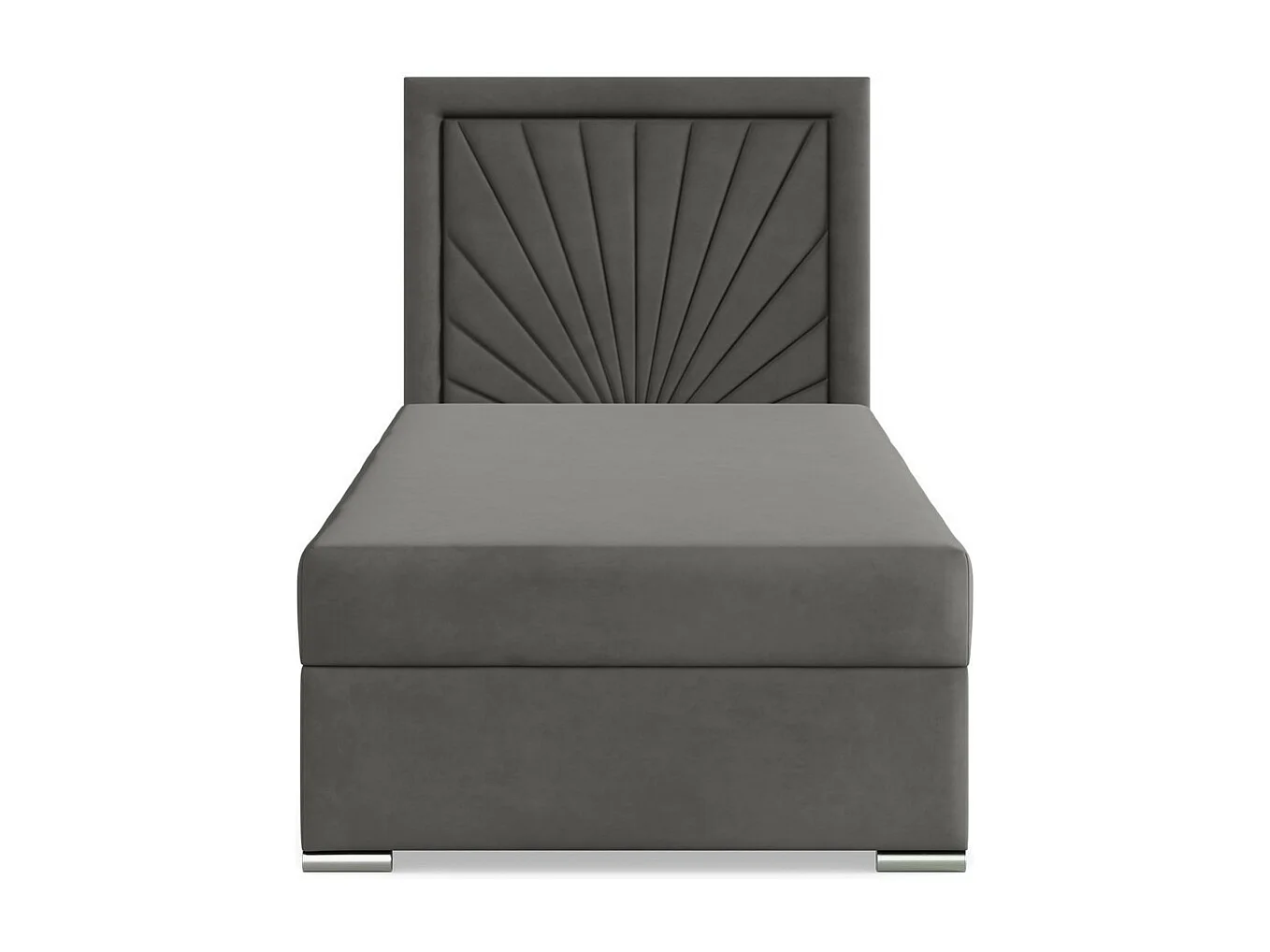 Kontinentales Bett mit Kopfteil 90x200 cm, mit Bettkasten, Grau
