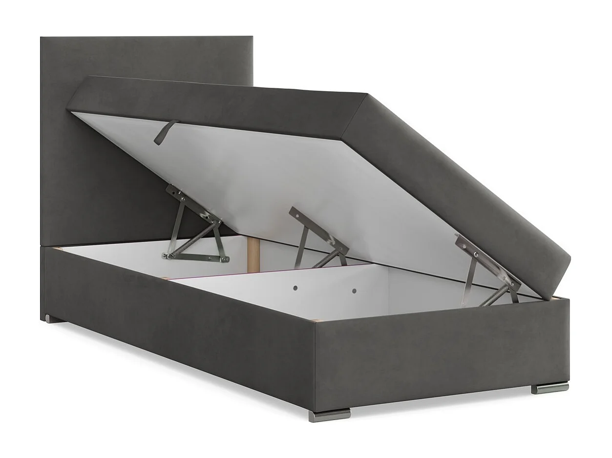 Kontinentales Bett mit Kopfteil 90x200 cm, mit Bettkasten, Grau
