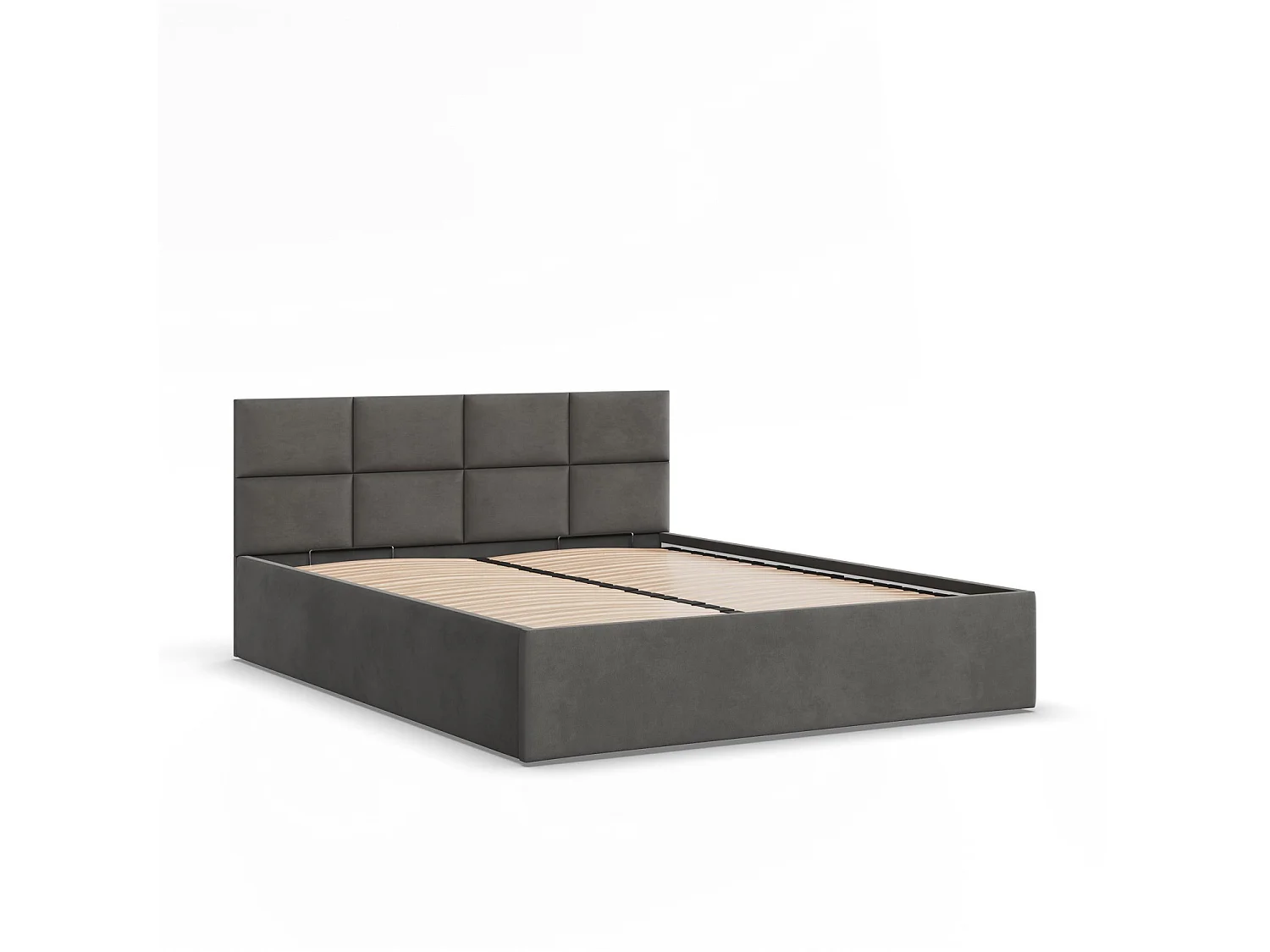 Łóżko tapicerowane z zagłówkiem 180x200 cm, z pojemnikiem na łóżko, szare