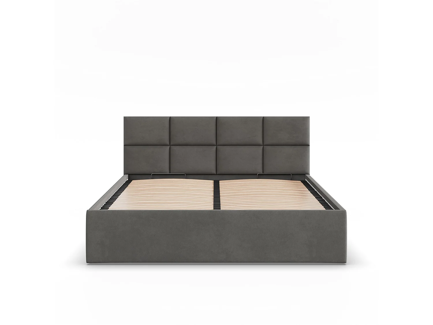 Łóżko tapicerowane z zagłówkiem 180x200 cm, z pojemnikiem na łóżko, szare