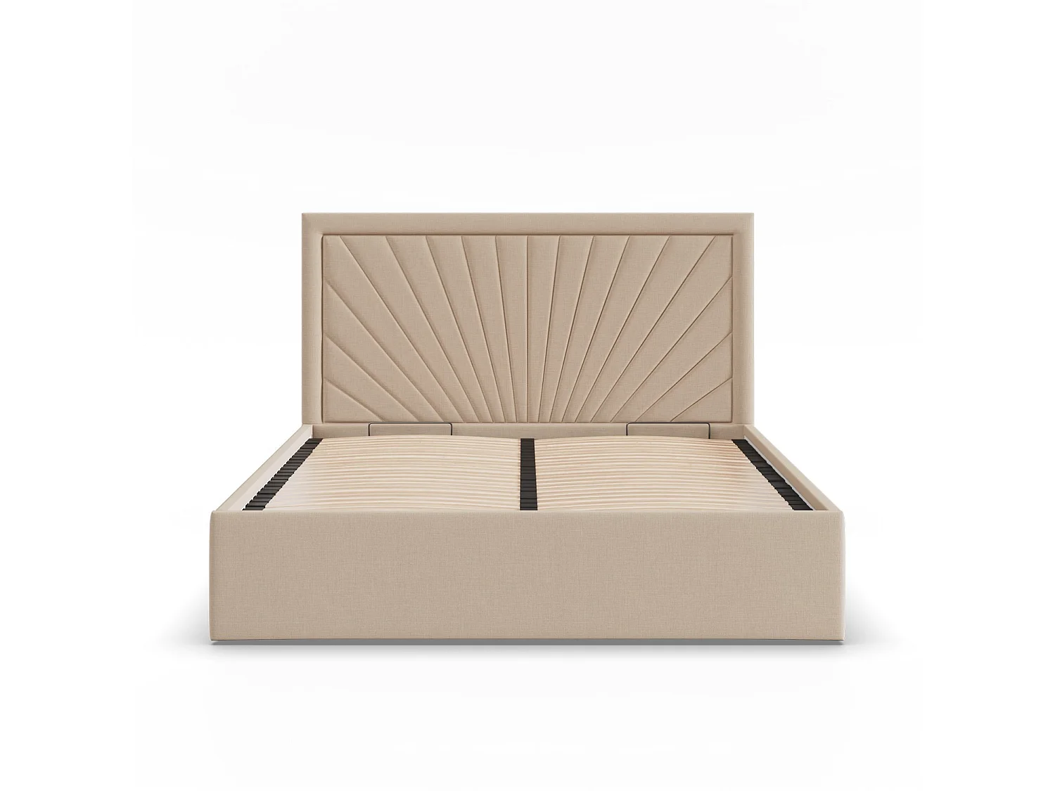 Gepolstertes Bett mit Kopfteil 160x200 cm, mit Bettkasten, Beige