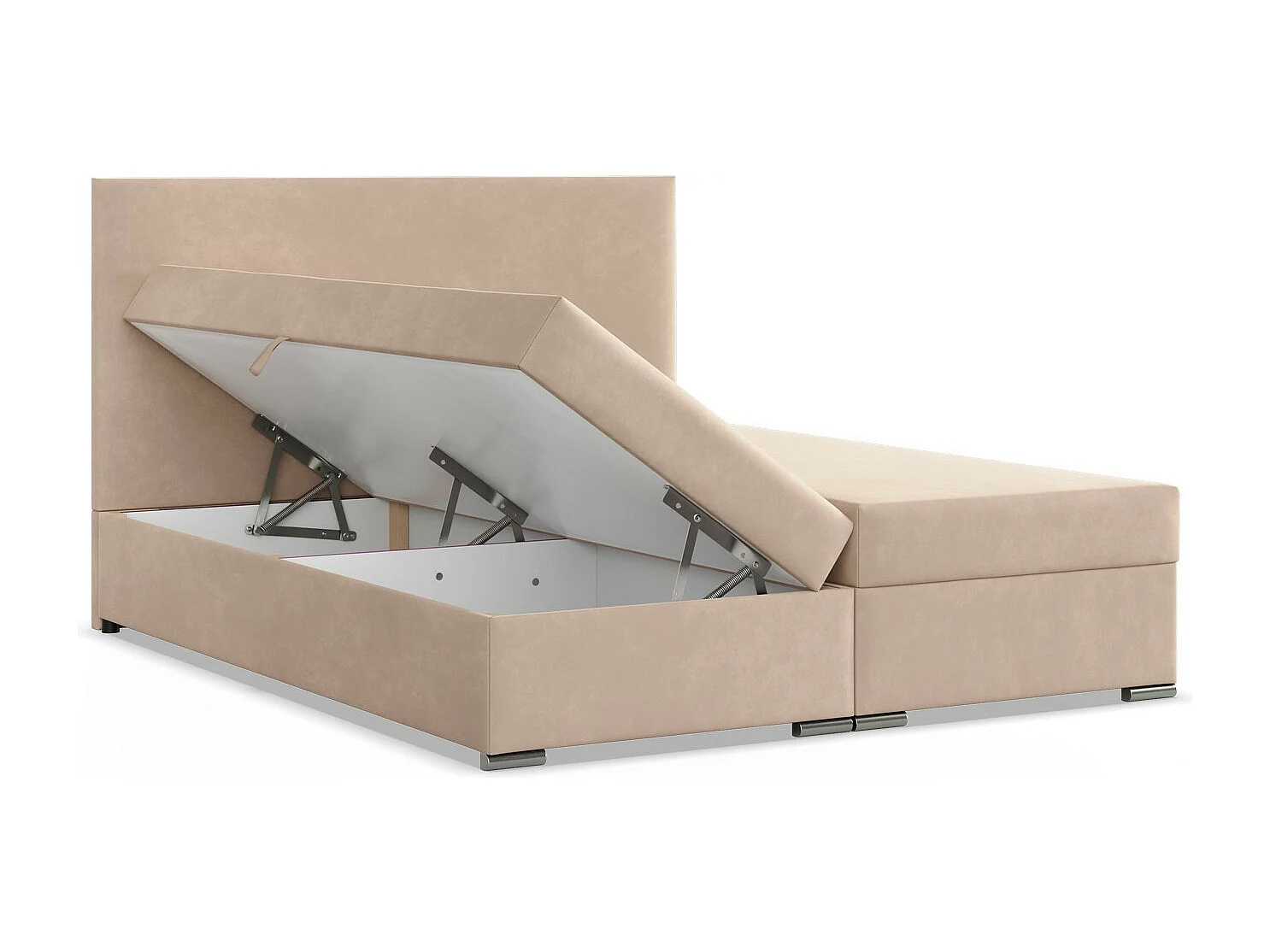 Kontinentales Bett mit Kopfteil 140x200 cm, mit Bettkasten, Beige