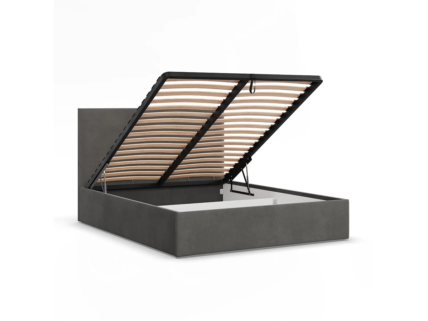 Gepolstertes Bett mit Kopfteil 180x200 cm, mit Bettkasten, Grau