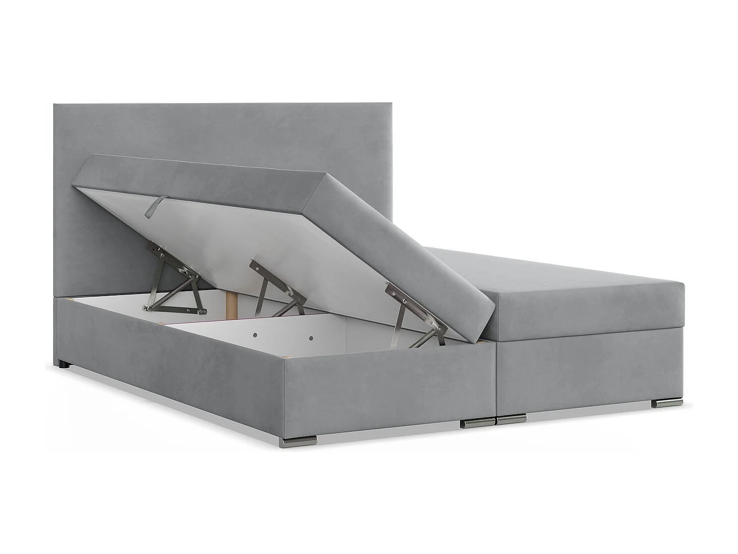 Łóżko kontynentalne z zagłówkiem 140x200 cm, ze schowkiem, szare