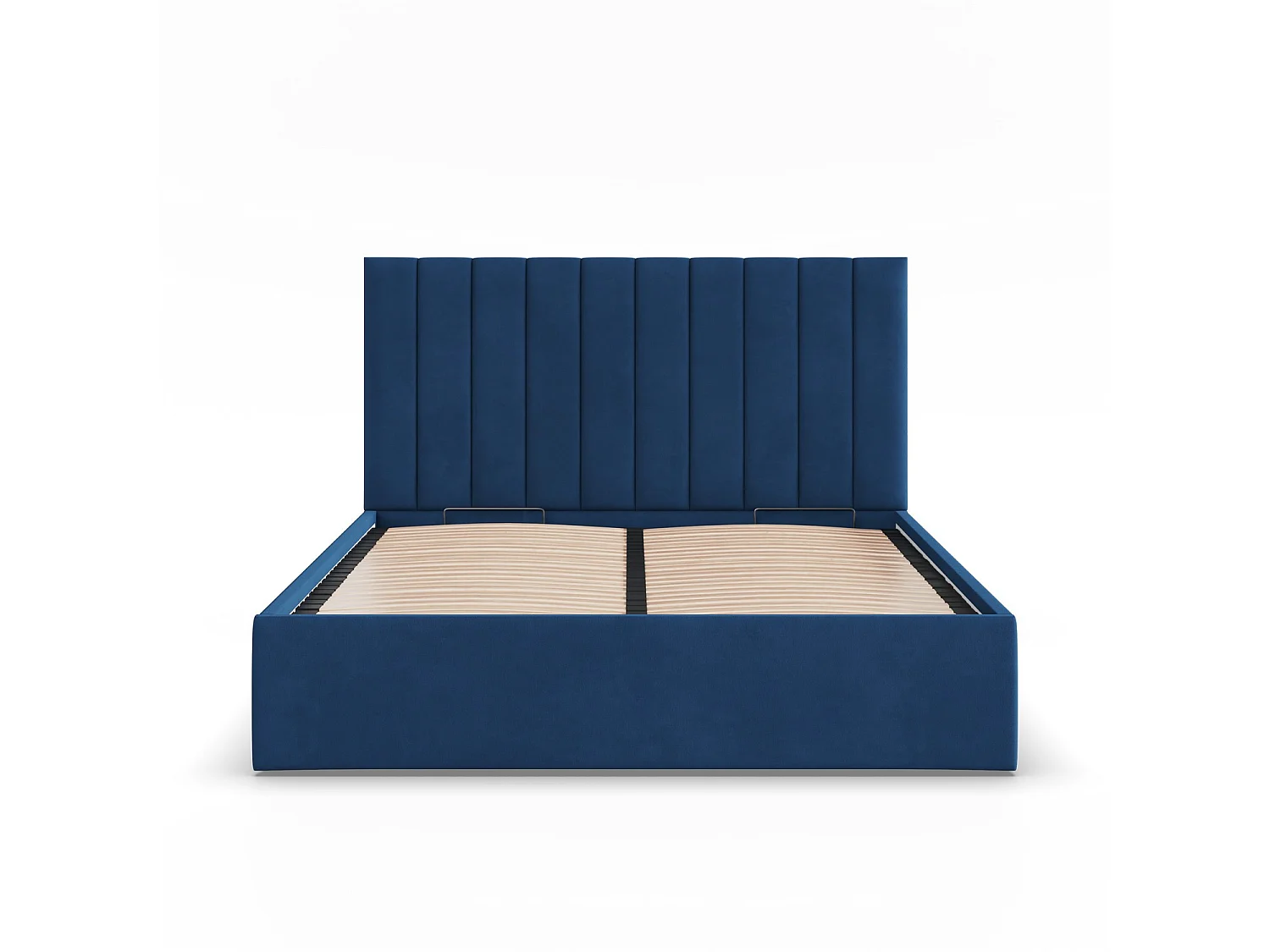 Łóżko tapicerowane z zagłówkiem 140x200 cm, z pojemnikiem na łóżko, kolor niebieski
