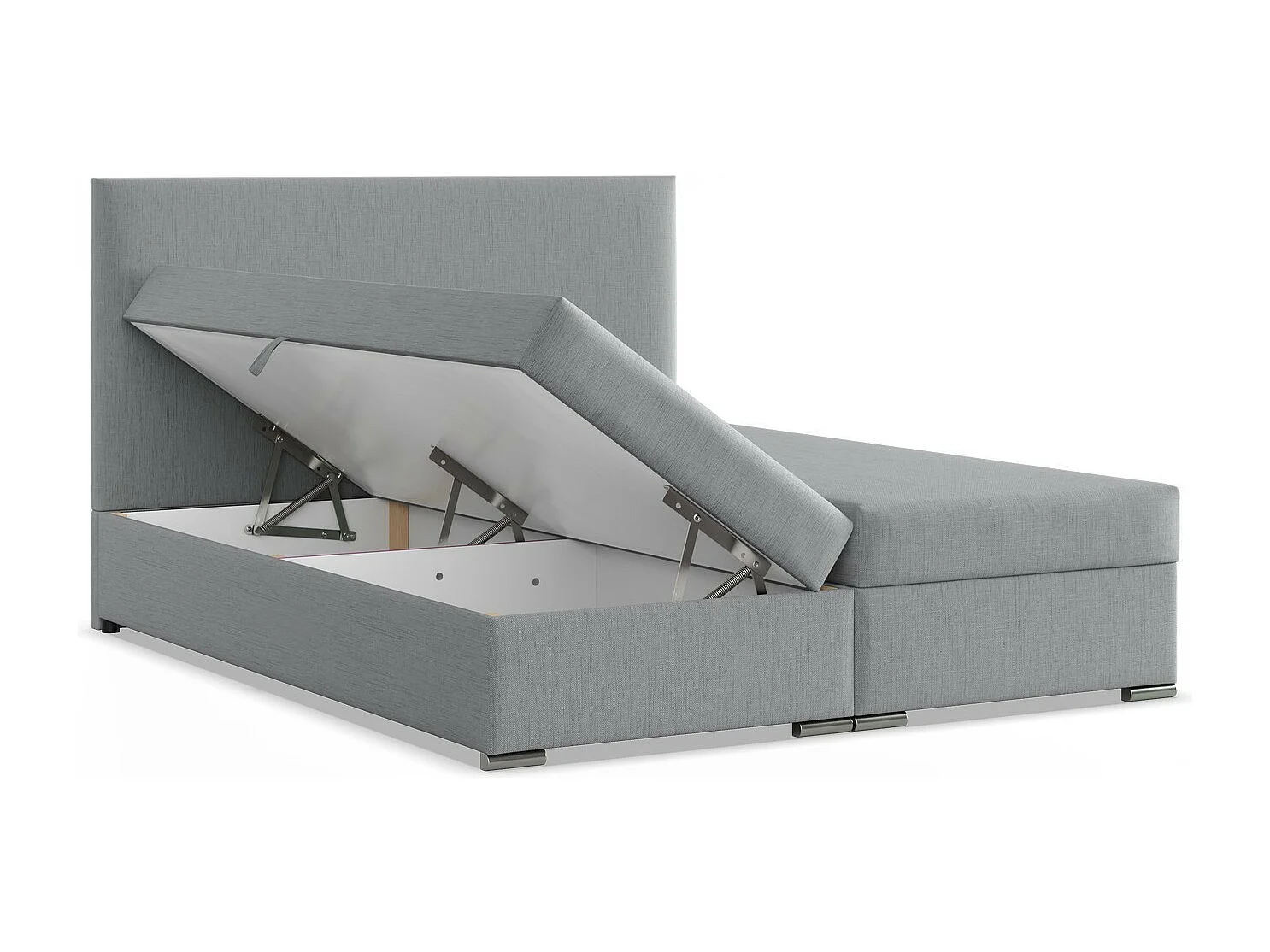 Kontinentales Bett mit Kopfteil 140x200 cm, mit Bettkasten, Grau