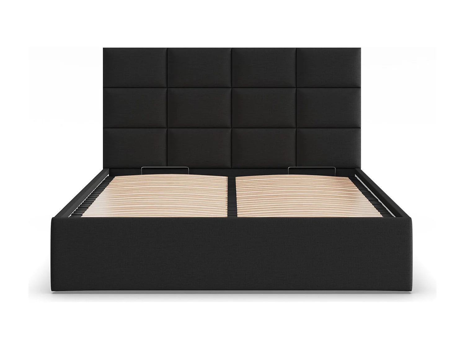 Łóżko tapicerowane z zagłówkiem 160x200 cm, z pojemnikiem na łóżko, czarne