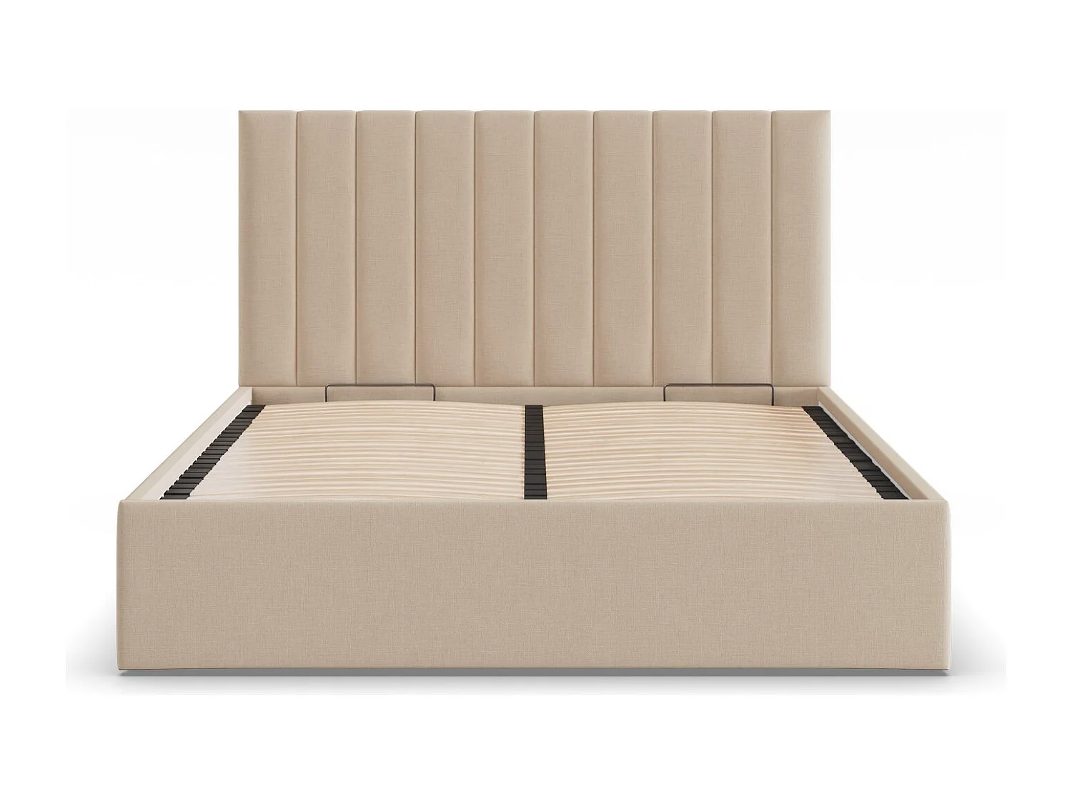 Gepolstertes Bett mit Kopfteil 140x200 cm, mit Bettkasten, Beige