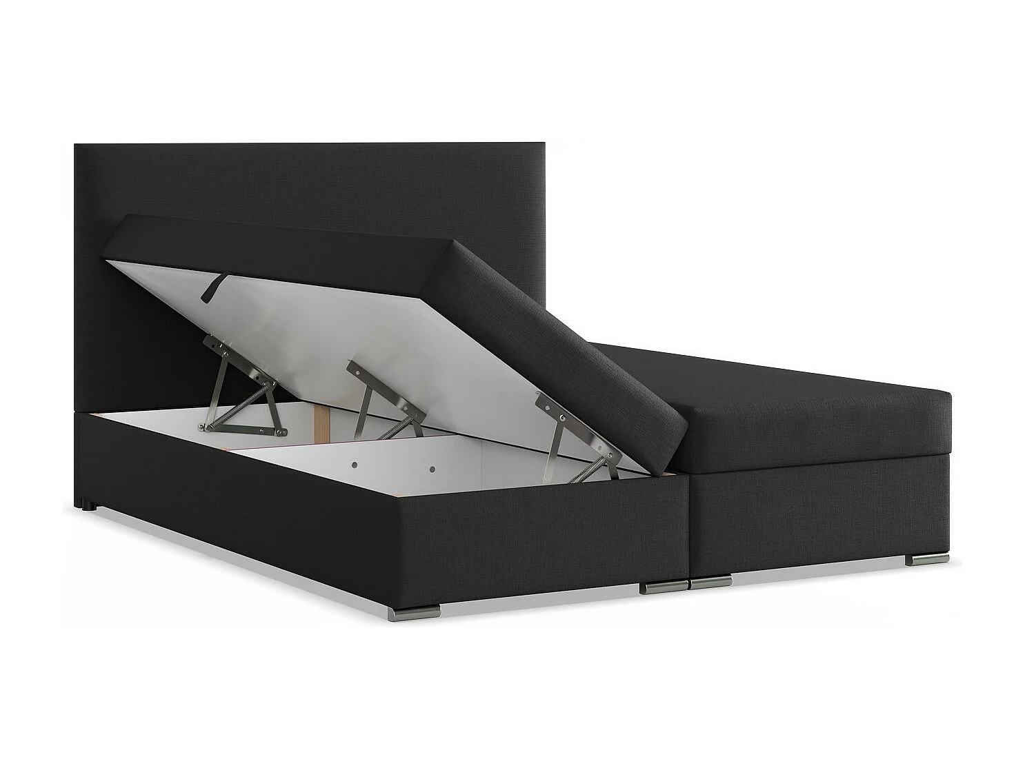 Kontinentales Bett mit Kopfteil 140x200 cm, mit Bettkasten, Schwarz