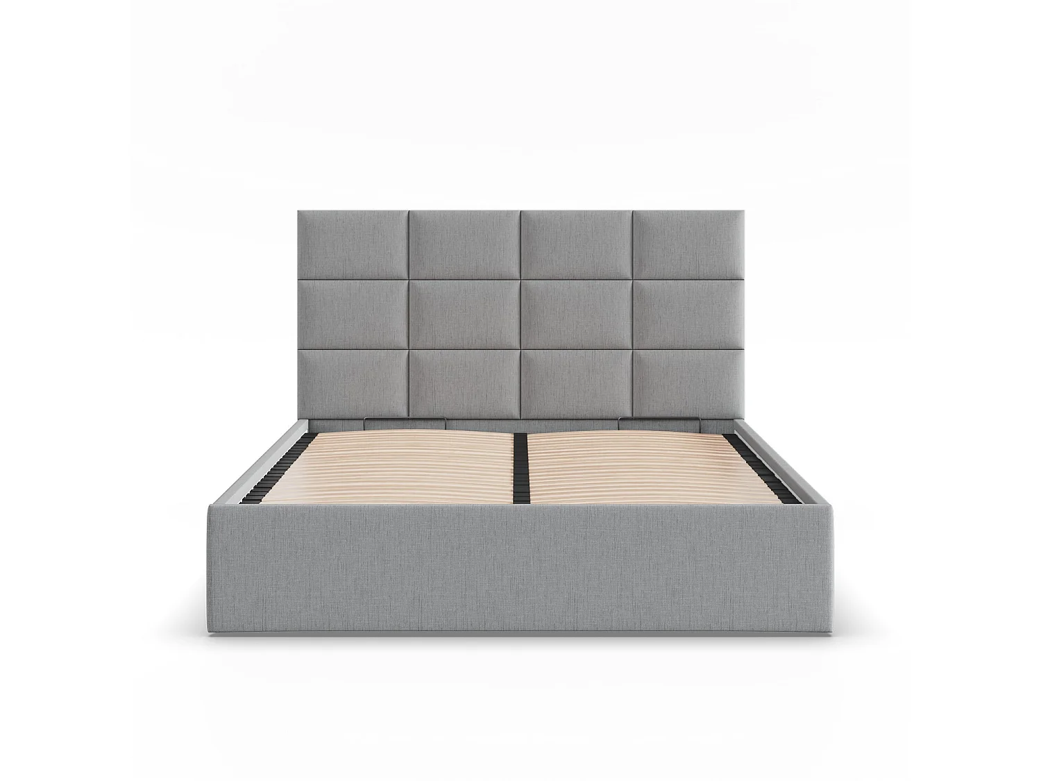 Łóżko tapicerowane z zagłówkiem 160x200 cm, z pojemnikiem na łóżko, szare