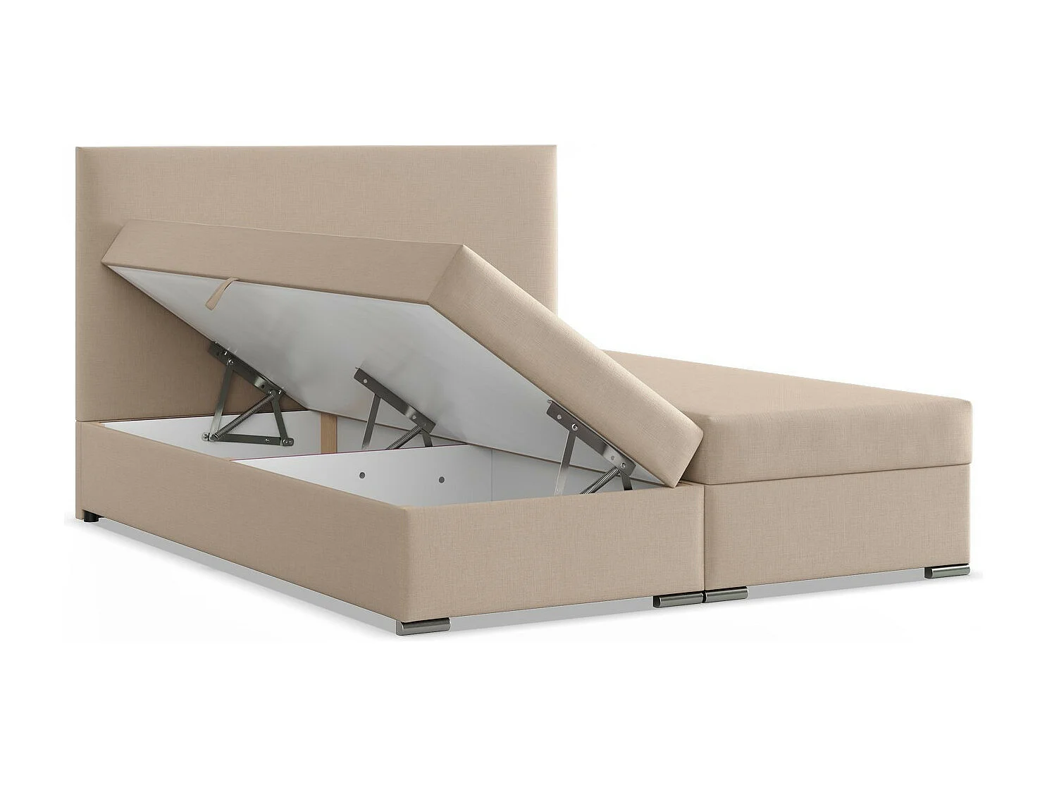 Kontinentales Bett mit Kopfteil 160x200 cm, mit Bettkasten, Beige