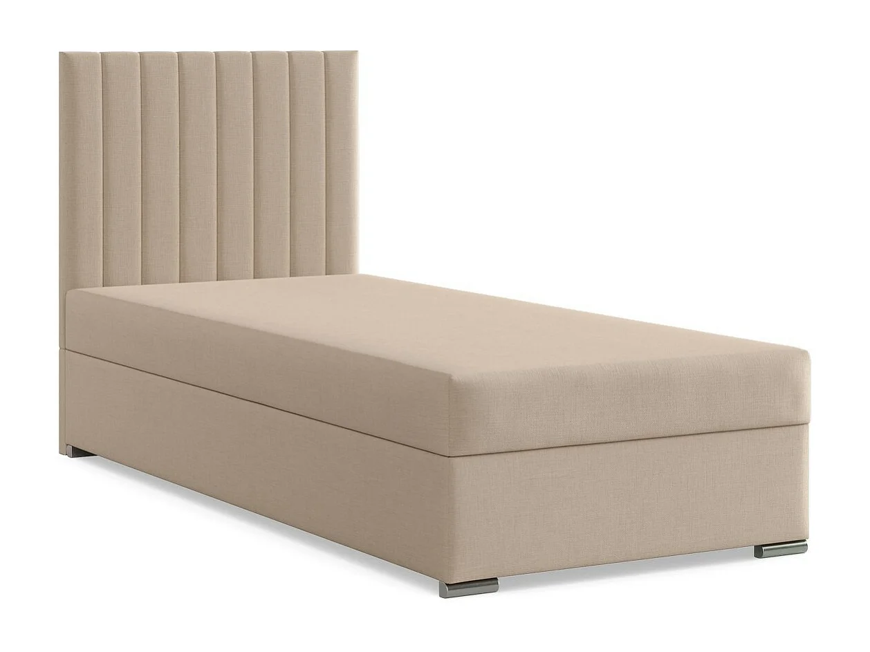 Kontinentales Bett mit Kopfteil 90x200 cm, mit Bettkasten, Beige