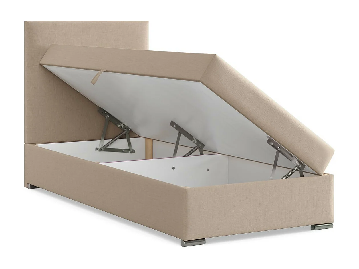 Kontinentales Bett mit Kopfteil 90x200 cm, mit Bettkasten, Beige