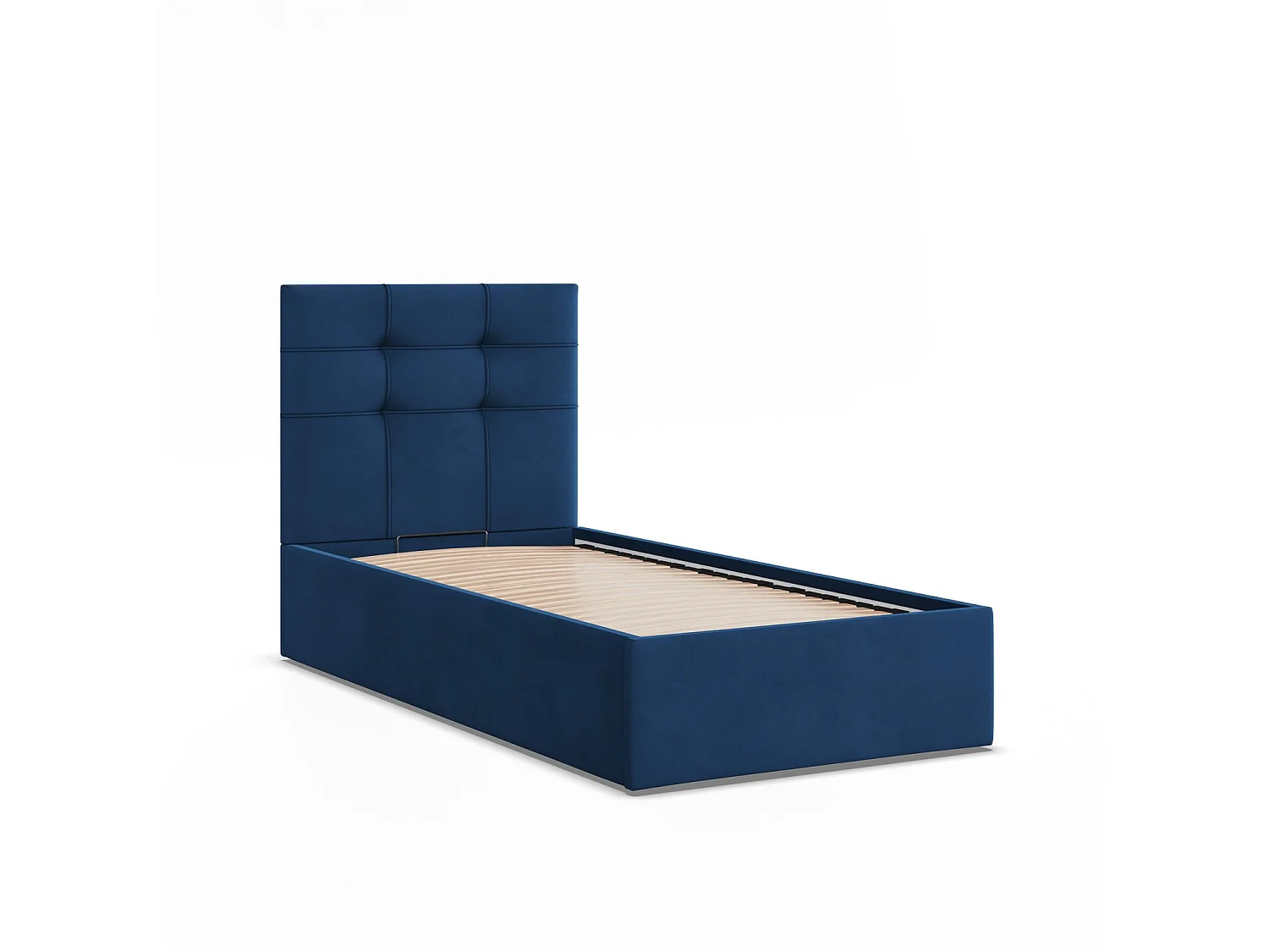 Gepolstertes Bett mit Kopfteil 90x200 cm, mit Bettkasten, Blau