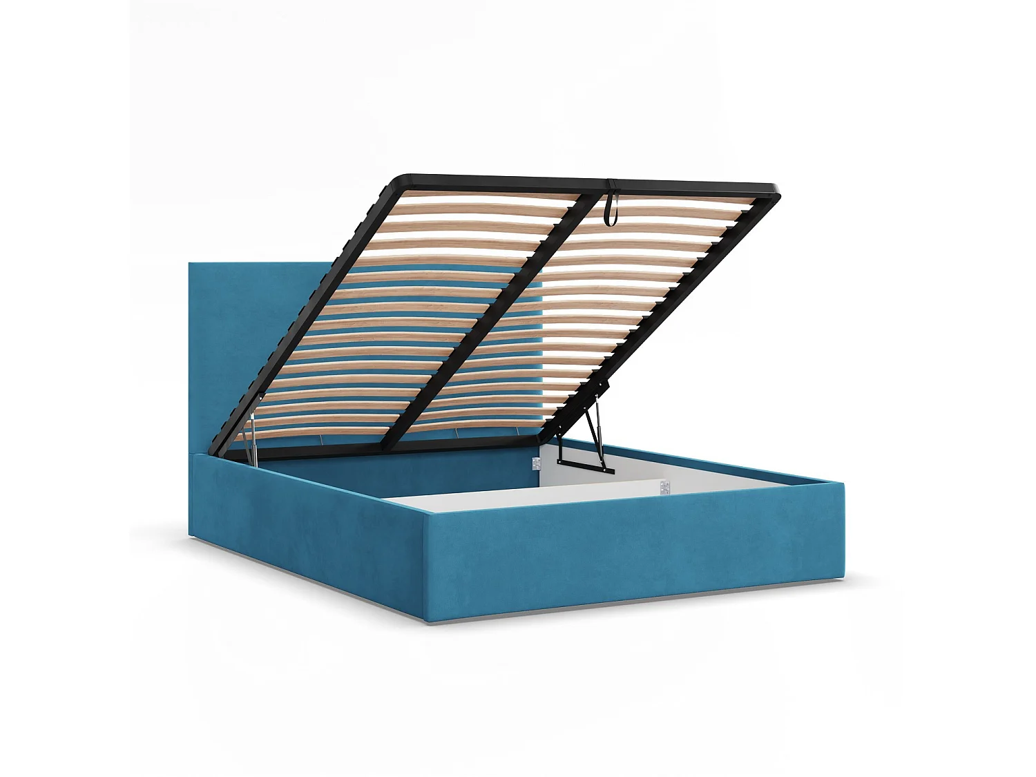 Łóżko tapicerowane z zagłówkiem 140x200 cm, z pojemnikiem na łóżko, kolor niebieski