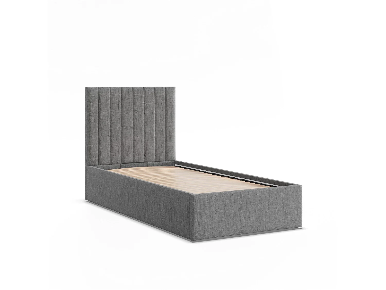 Łóżko tapicerowane z zagłówkiem 90x200 cm, z pojemnikiem na łóżko, szare