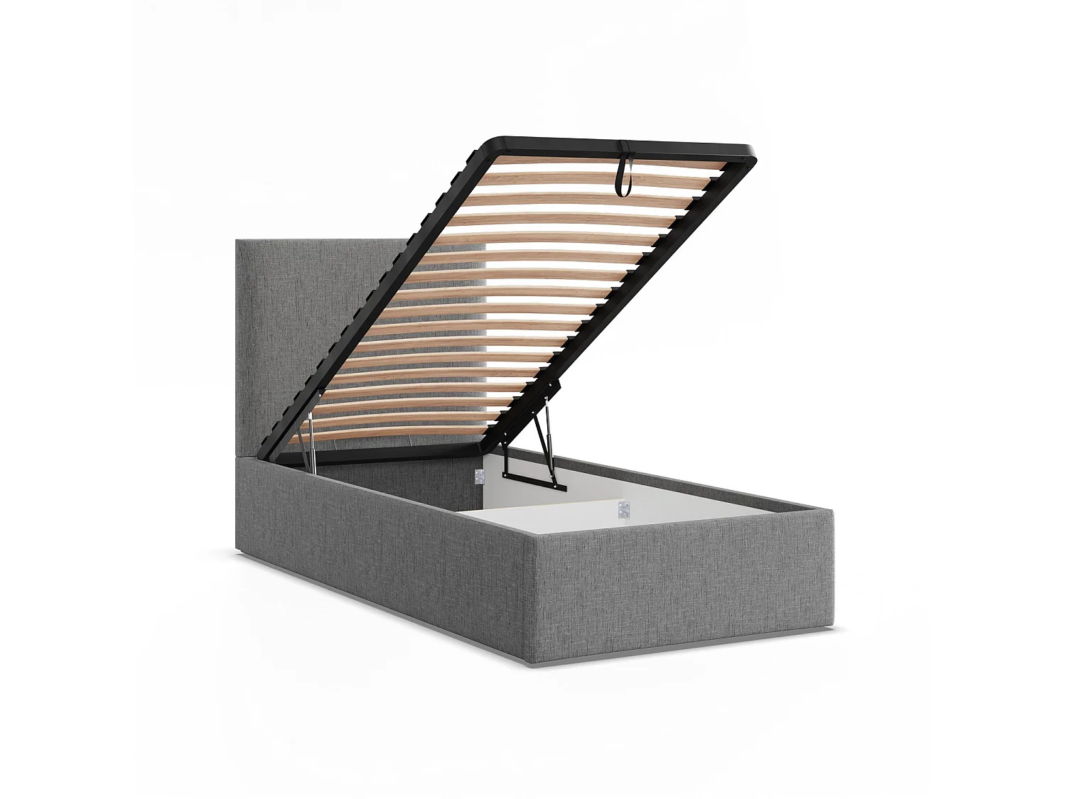 Łóżko tapicerowane z zagłówkiem 90x200 cm, z pojemnikiem na łóżko, szare
