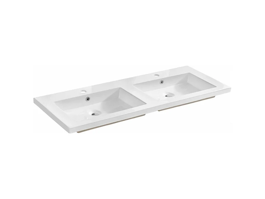 Double vasque en céramique Spirit - 46 x 121 x 14 cm - Blanc