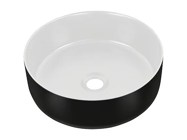 Vasque à poser en céramique - Blanc et noir - D 36 x H 13 cm