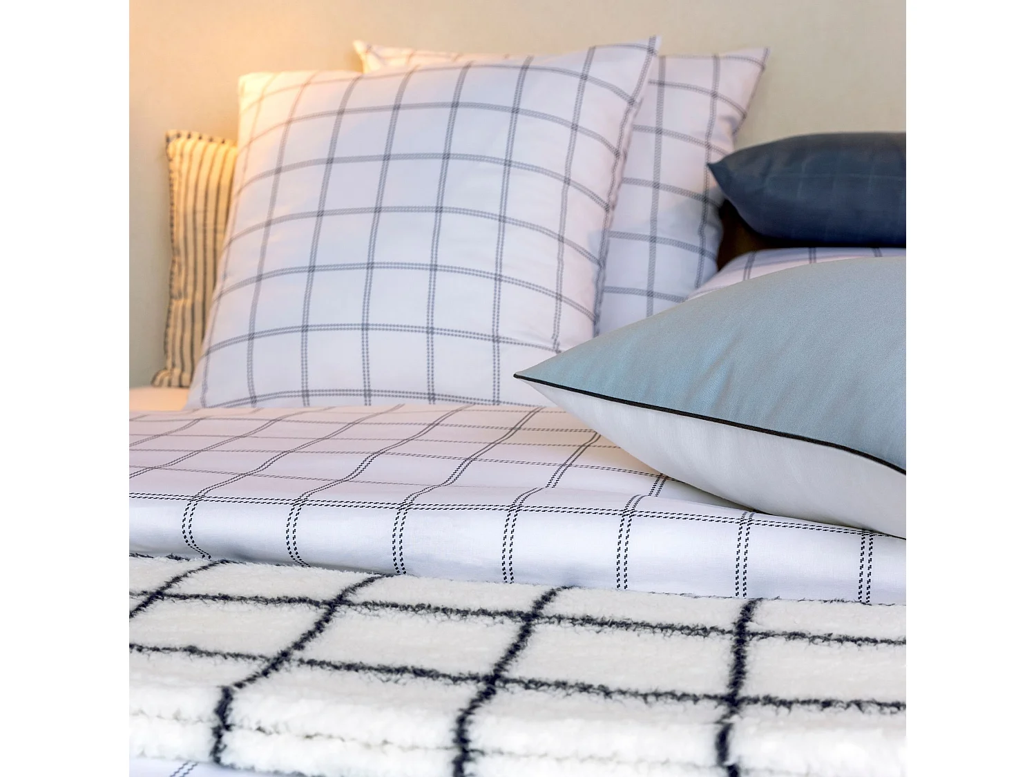 Parure de lit Ribe à carreaux bleus 140x200 cm