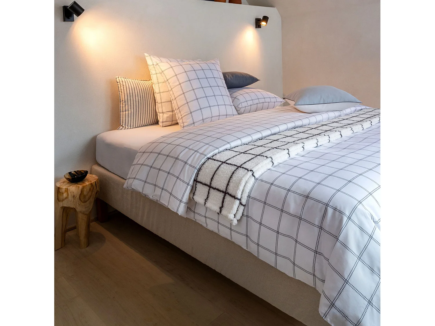Parure de lit Ribe à carreaux bleus 260x240 cm