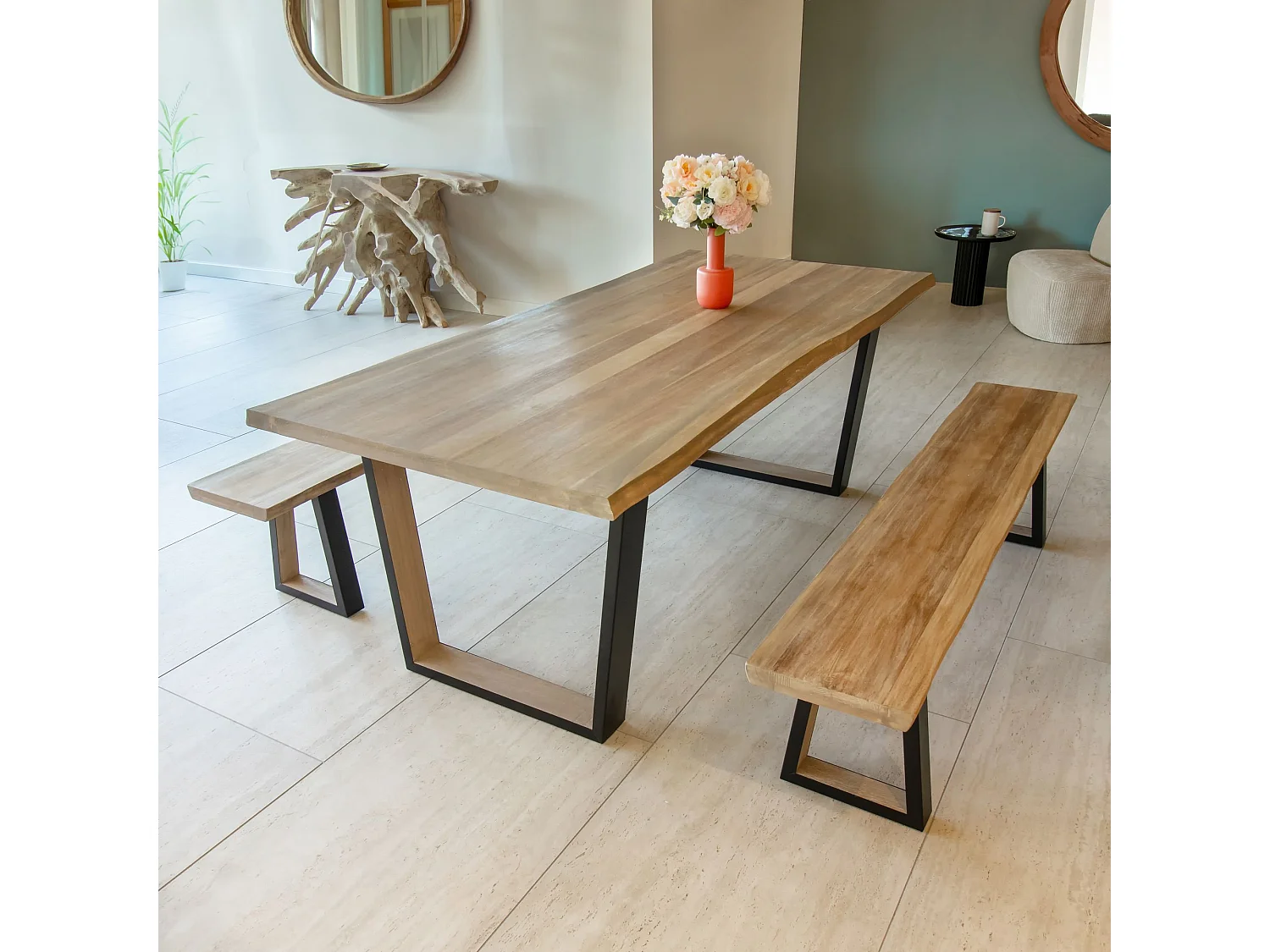 Now's Home - Table En Bois D'acacia Et Pieds En Metal Noir 200cm