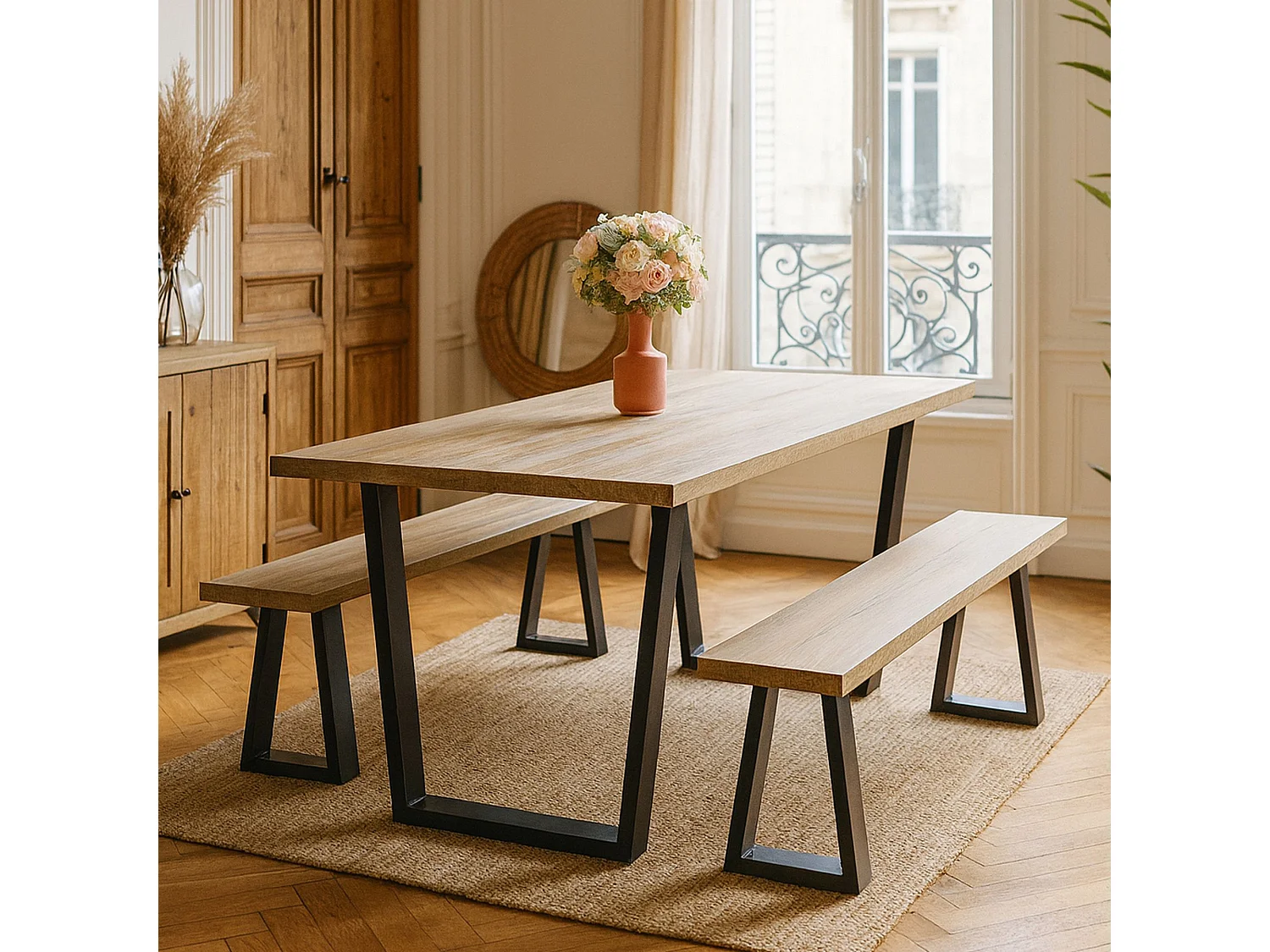 Now's Home - Table En Bois D'acacia Et Pieds En Métal Noir 200cm