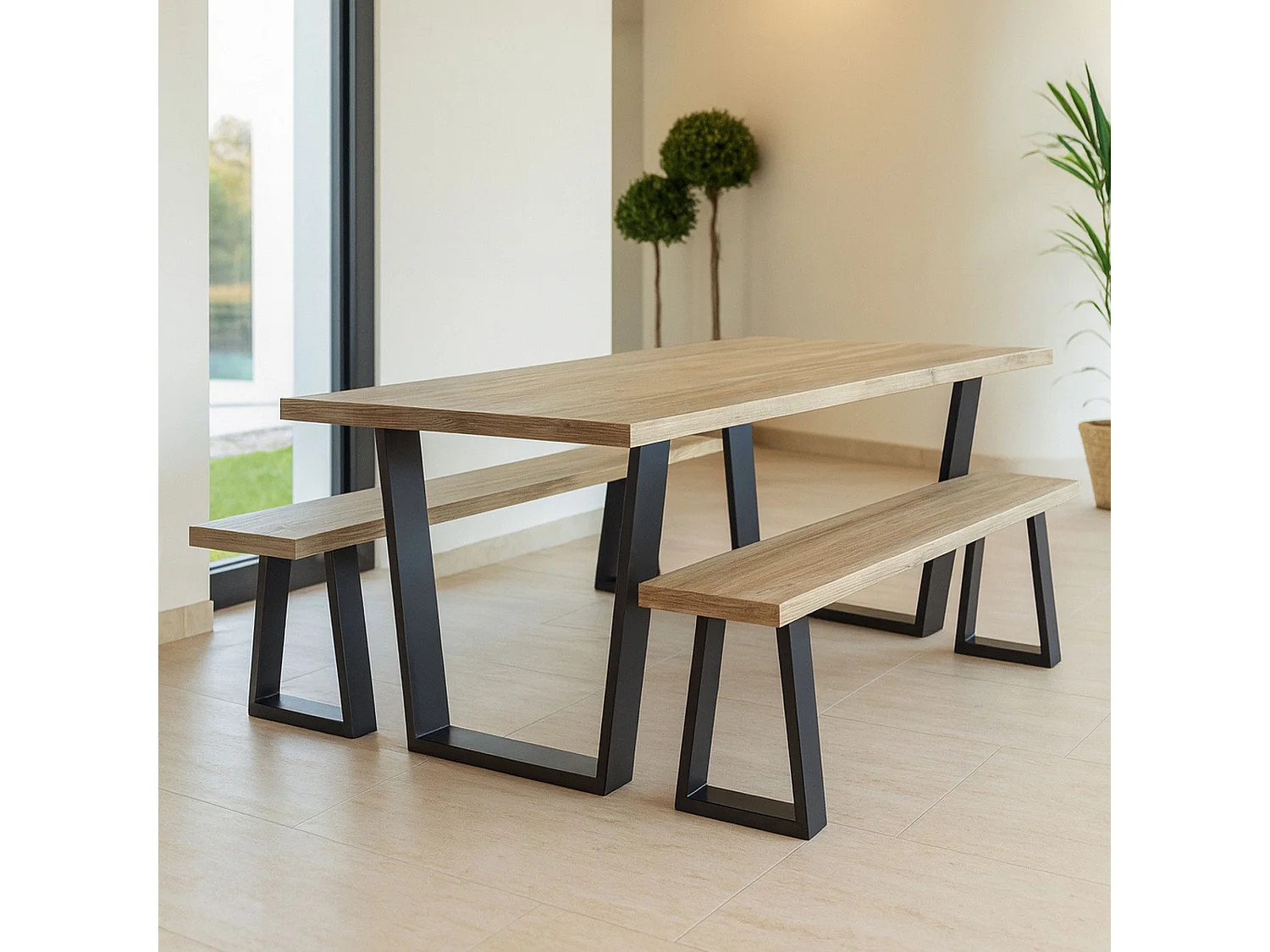 Now's Home - Table En Bois D'acacia Et Pieds En Métal Noir 200cm