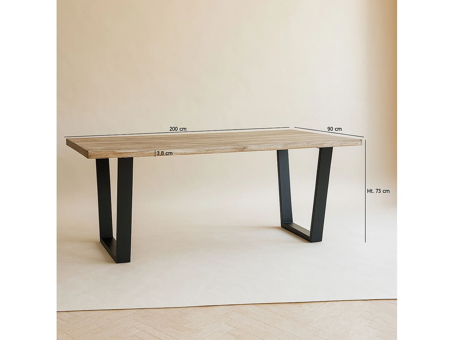 Now's Home - Table En Bois D'acacia Et Pieds En Métal Noir 200cm
