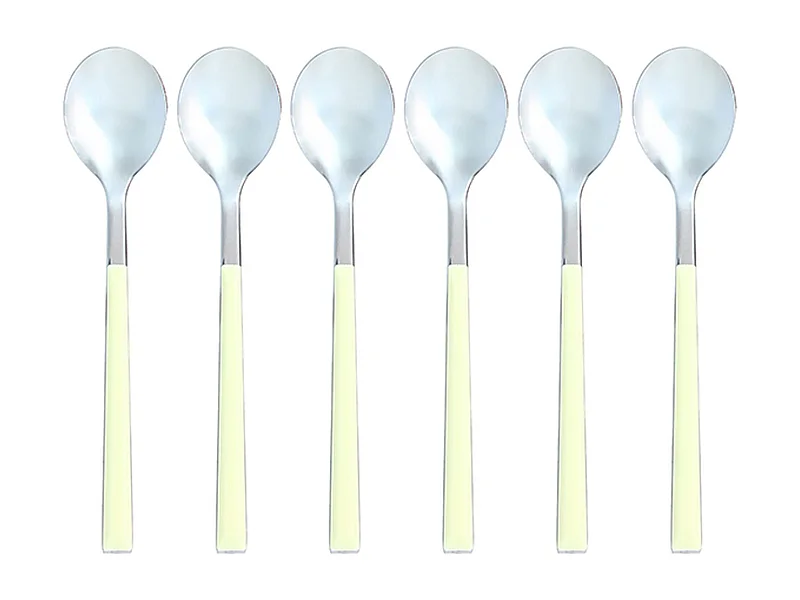 Novastyl - Lot 6 Cuilleres A Cafe Colorama 16.5cm En Acier Inoxydable Creme