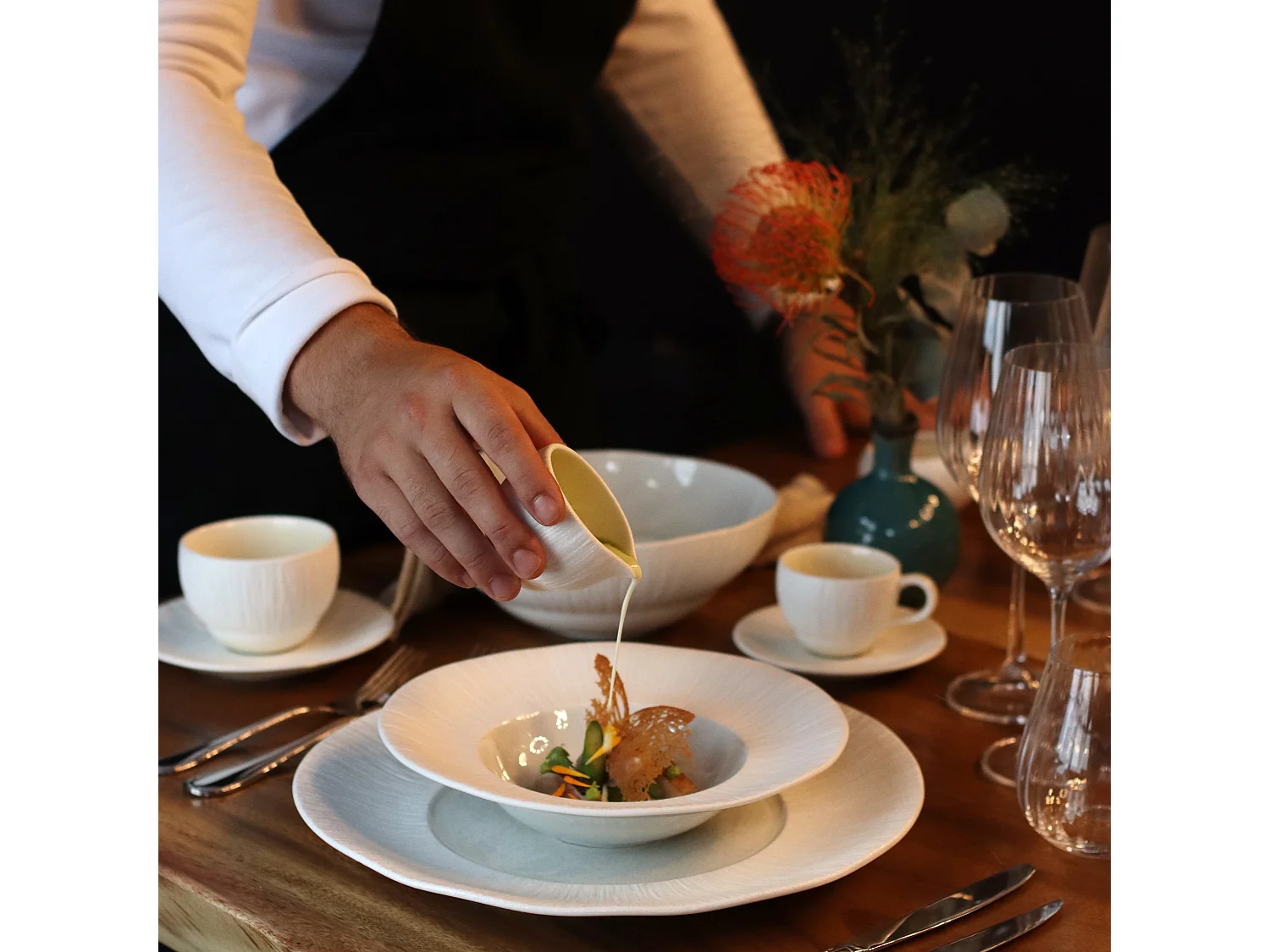 Ogo Living - Lot 6 Assiettes Plates Urus 31cm En Porcelaine Bleu Et Blanc