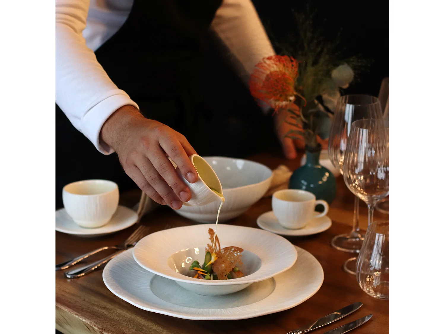 Ogo Living - Lot 6 Assiettes Plates Urus 31cm En Porcelaine Bleu Et Blanc