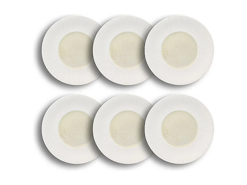 Ogo Living - Lot 6 Assiettes Plates Urus 28.5cm Porcelaine Beige Et Blanc