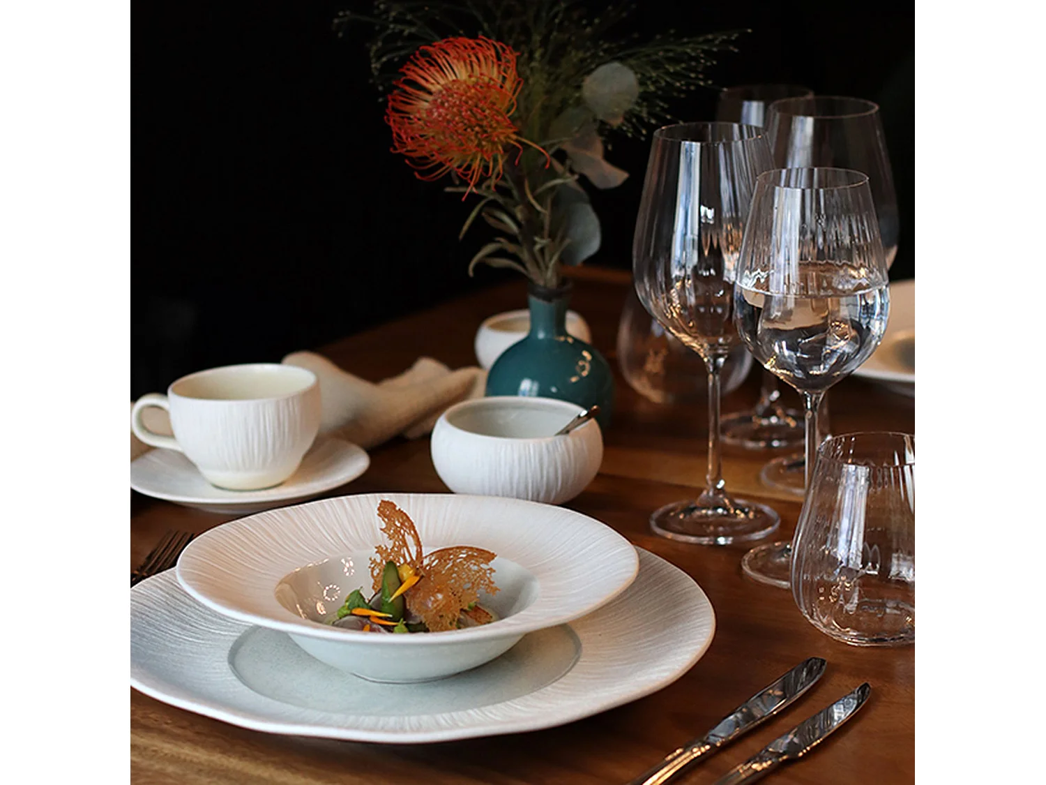 Ogo Living - Lot 6 Assiettes Plates Urus 28.5cm En Porcelaine Bleu Et Blanc