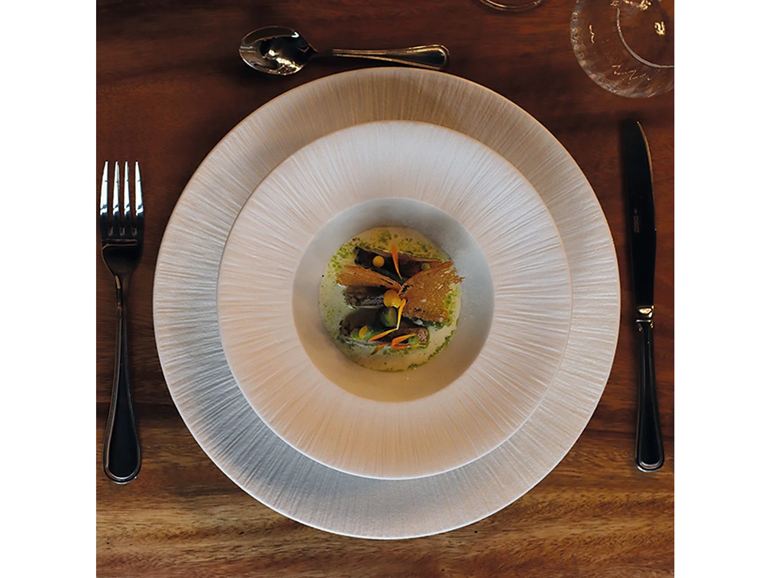 Ogo Living - Lot 6 Assiettes Plates Urus 28.5cm En Porcelaine Bleu Et Blanc