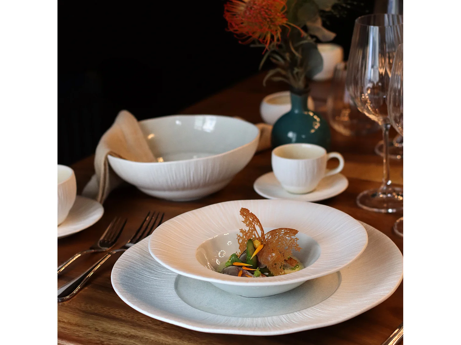 Ogo Living - Lot 6 Assiettes Creuses Urus 20cm En Porcelaine Bleu Et Blanc