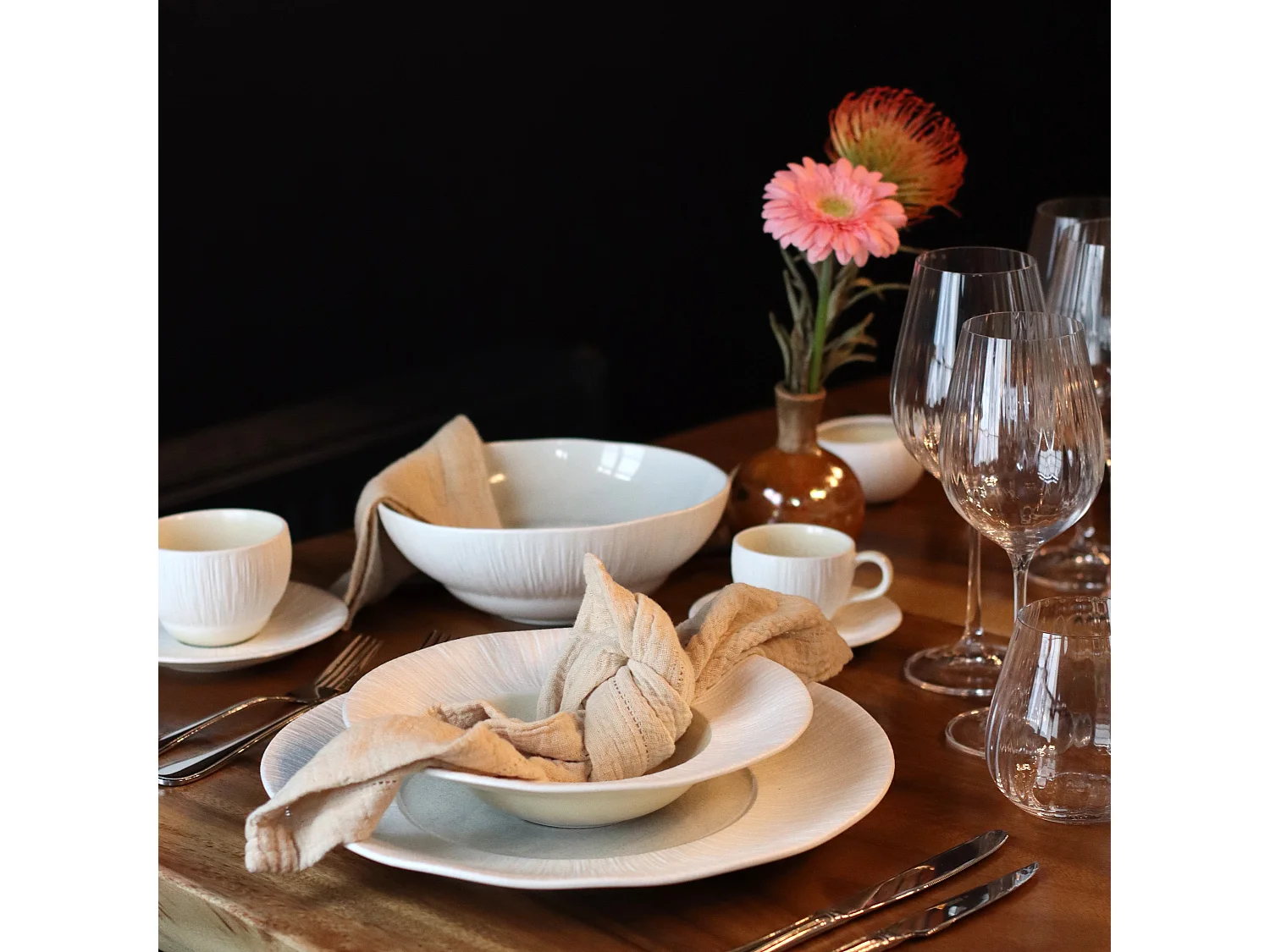 Ogo Living - Lot 6 Assiettes Creuses Urus 20cm En Porcelaine Bleu Et Blanc