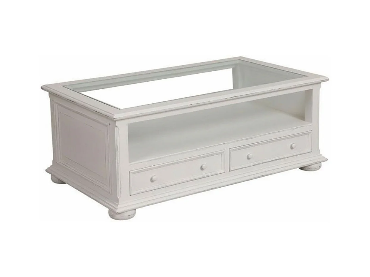 Table basse rectangulaire plateau en verre MDF Blanc - Harmonie Interior's