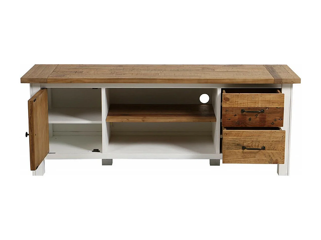 Meuble tv avec rangements Bois Blanc - Rivages Interior's