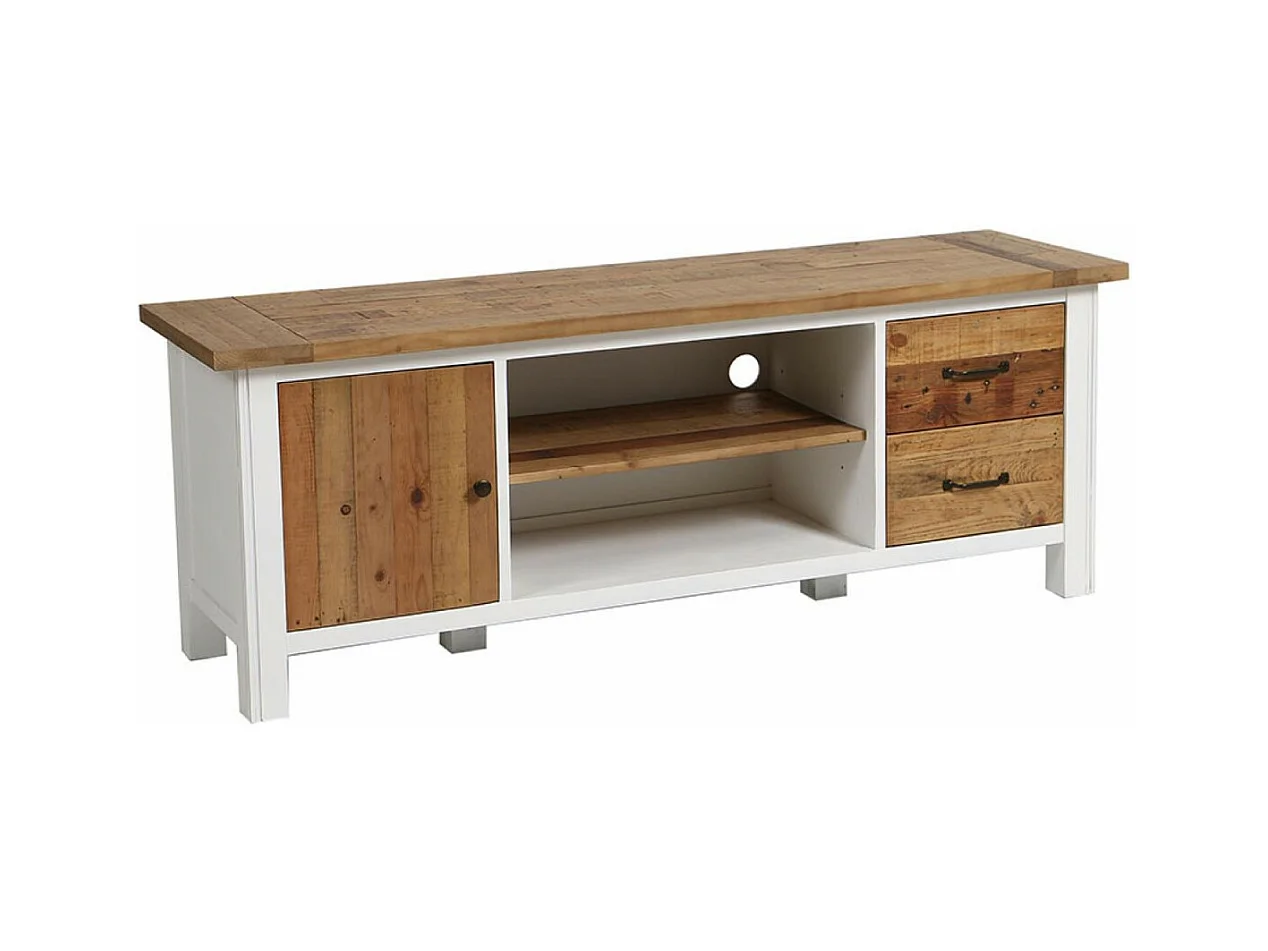 Meuble tv avec rangements Bois Blanc - Rivages Interior's