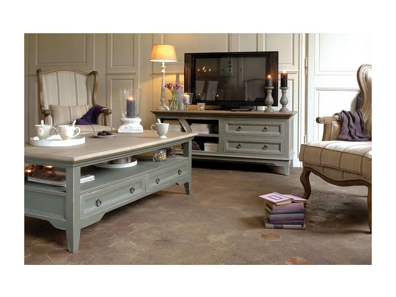 Meuble tv 2 tiroirs Bois Gris - Esquisse Interior's