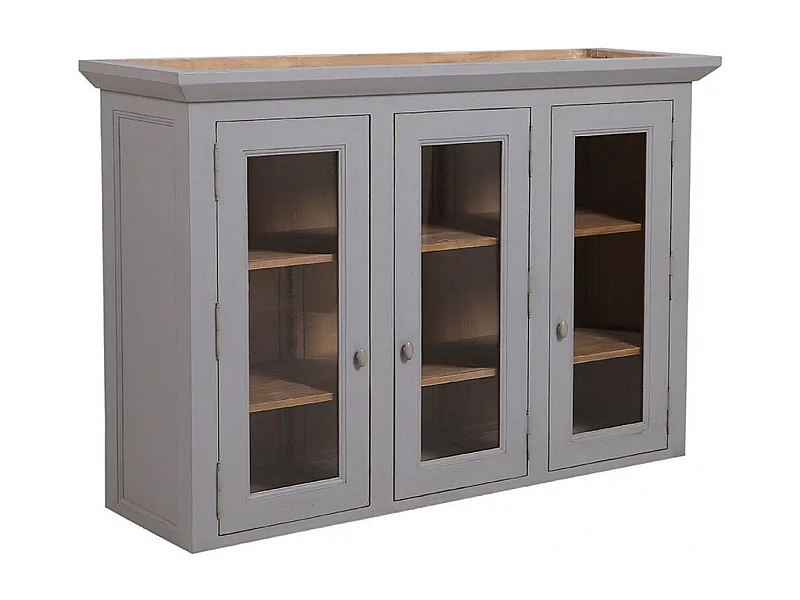 Haut de buffet vaisselier 3 portes vitrées Bois Gris - Brocante Interior's