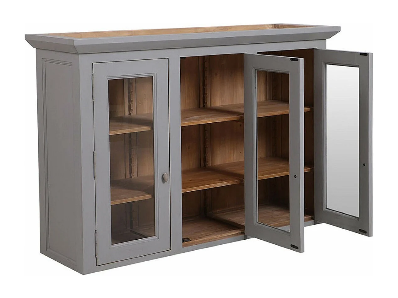 Haut de buffet vaisselier 3 portes vitrées Bois Gris - Brocante Interior's