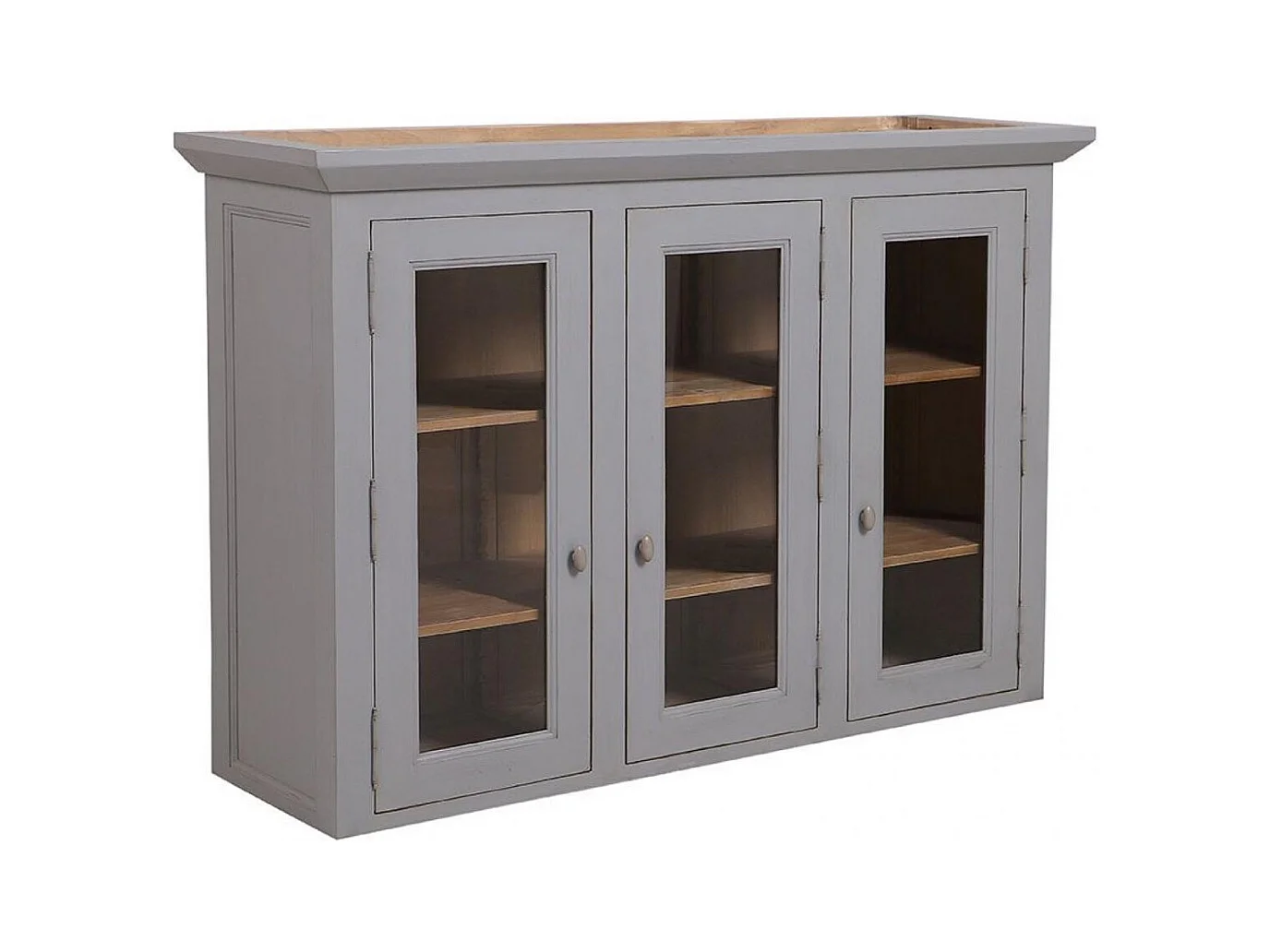 Haut de buffet vaisselier 3 portes vitrées Bois Gris - Brocante Interior's