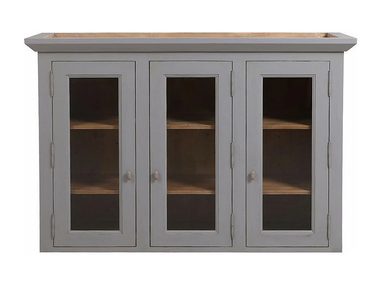 Haut de buffet vaisselier 3 portes vitrées Bois Gris - Brocante Interior's