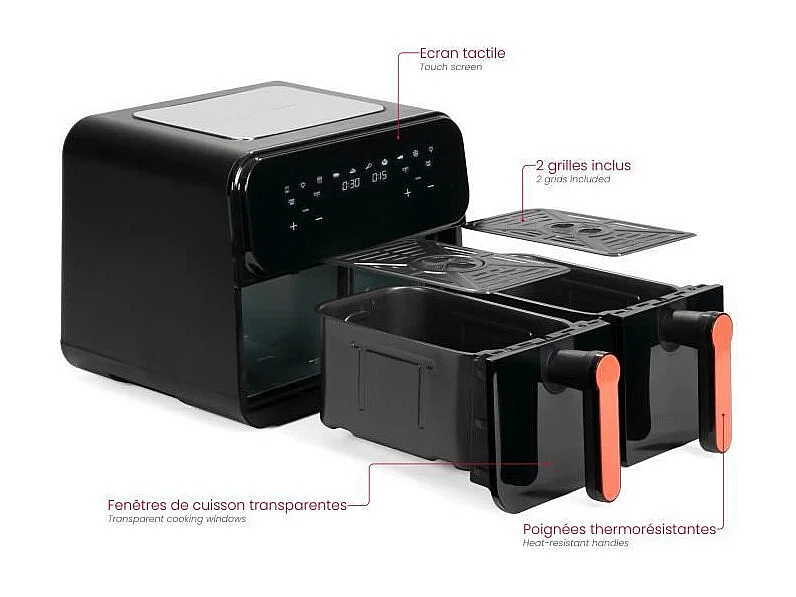 Livoo Friteuse sans huile 2 x 4.5l 2400w noir - DOC316