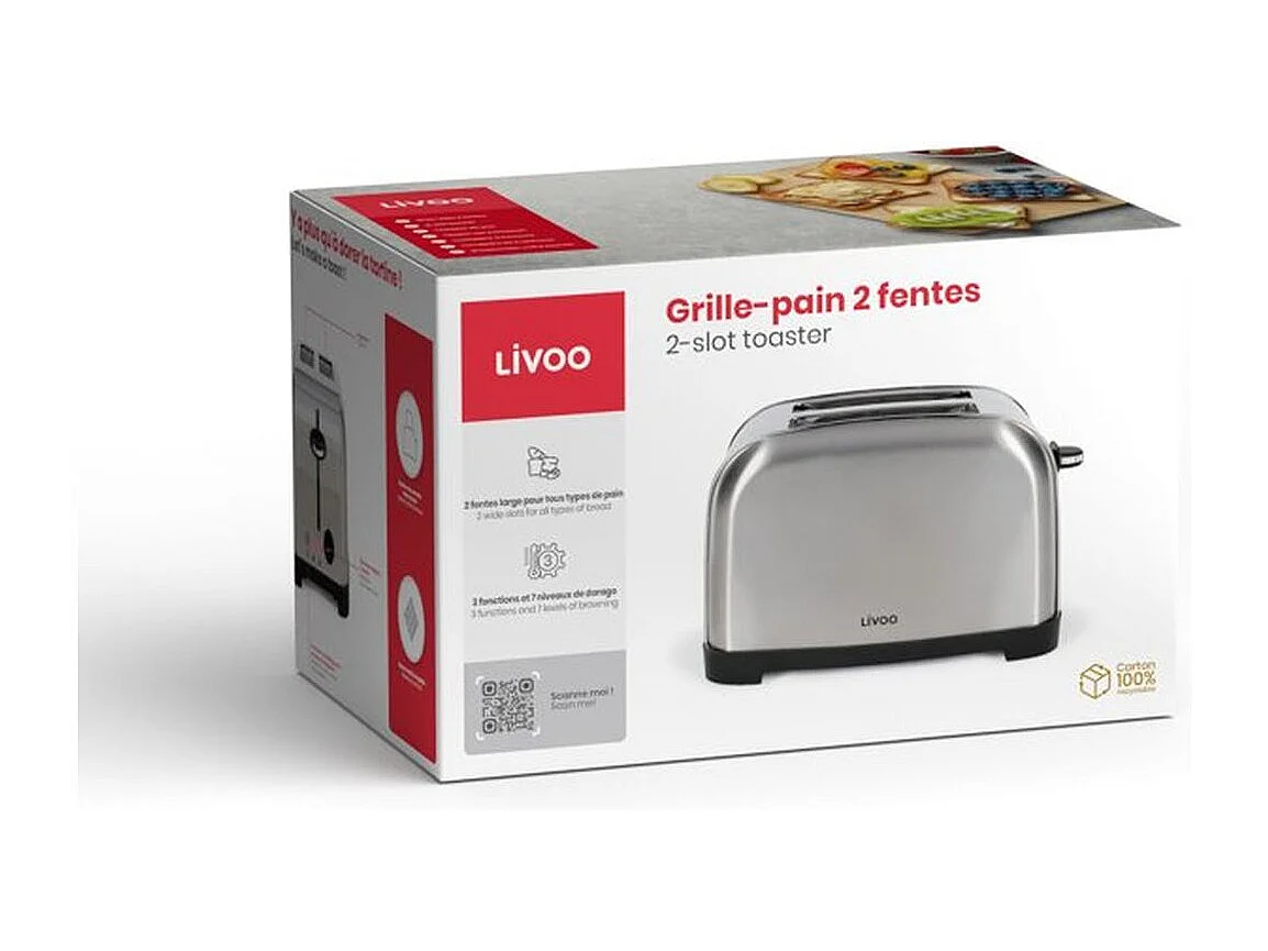 Livoo Grille-pains 2 fentes 850w gris - DOD196